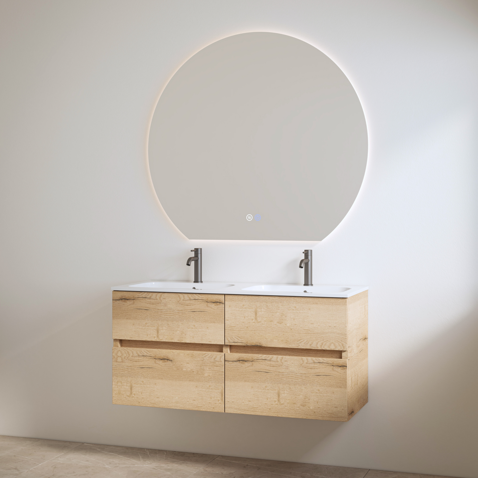 Best-Design badkamermeubelset "Bora" Halifax onderkast + duo wastafel met 2 kraangaten 120cm