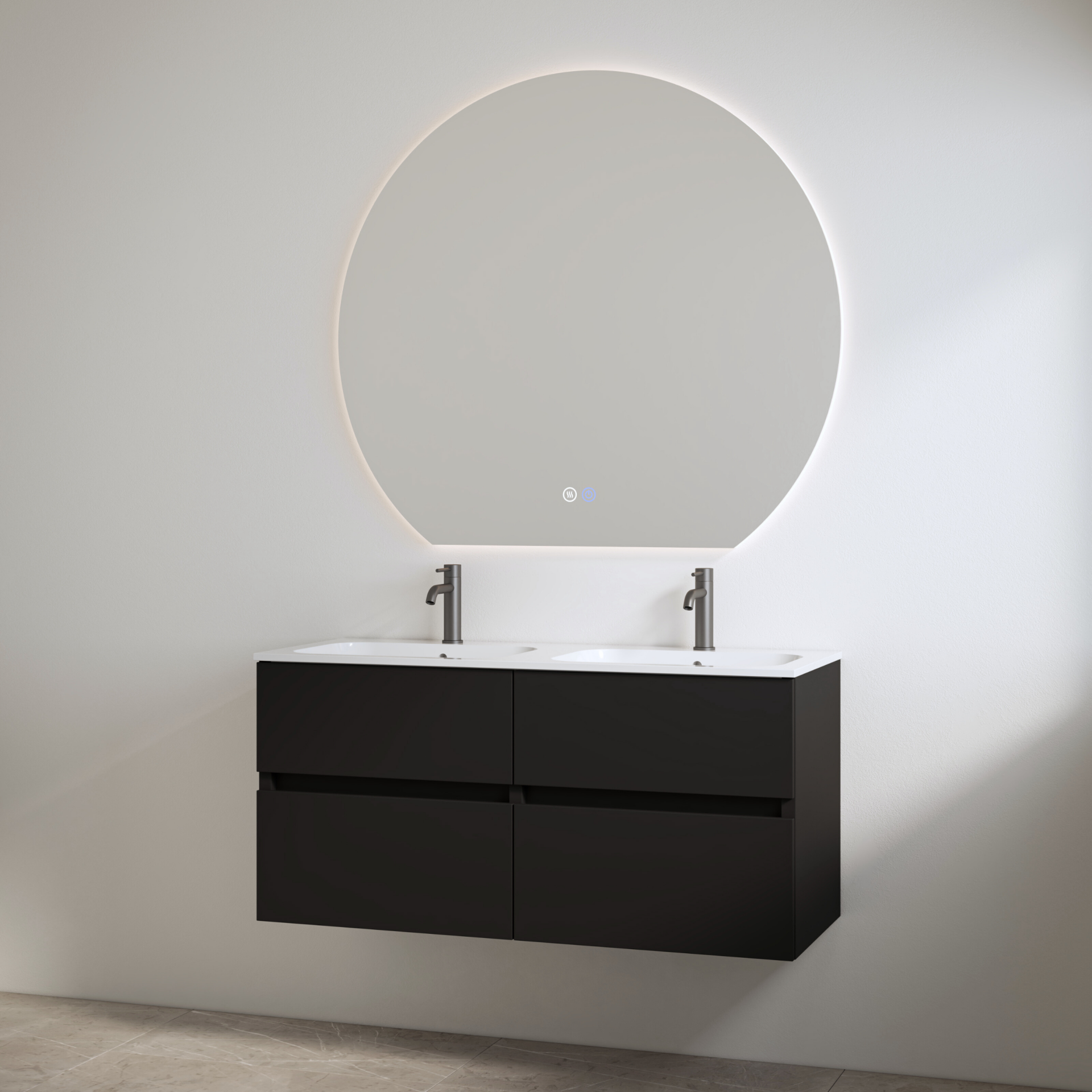 Best-Design badkamermeubelset "Bora" Mat-zwart onderkast + duo wastafel met 2 kraangaten 120cm