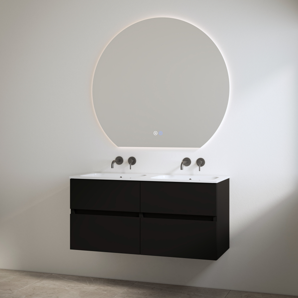 Best-Design badkamermeubelset "Bora" Mat-zwart onderkast + duo wastafel zonder kraangaten 120cm