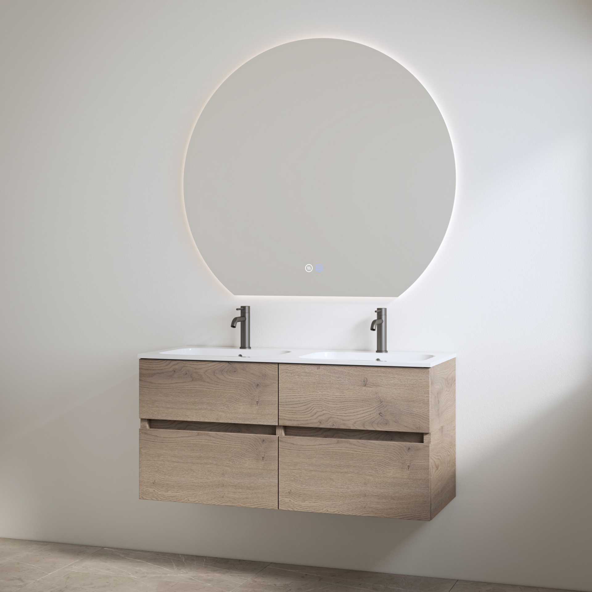 Best-Design badkamermeubelset "Bora" Frosted Brown onderkast + duo wastafel met 2 kraangaten 120cm