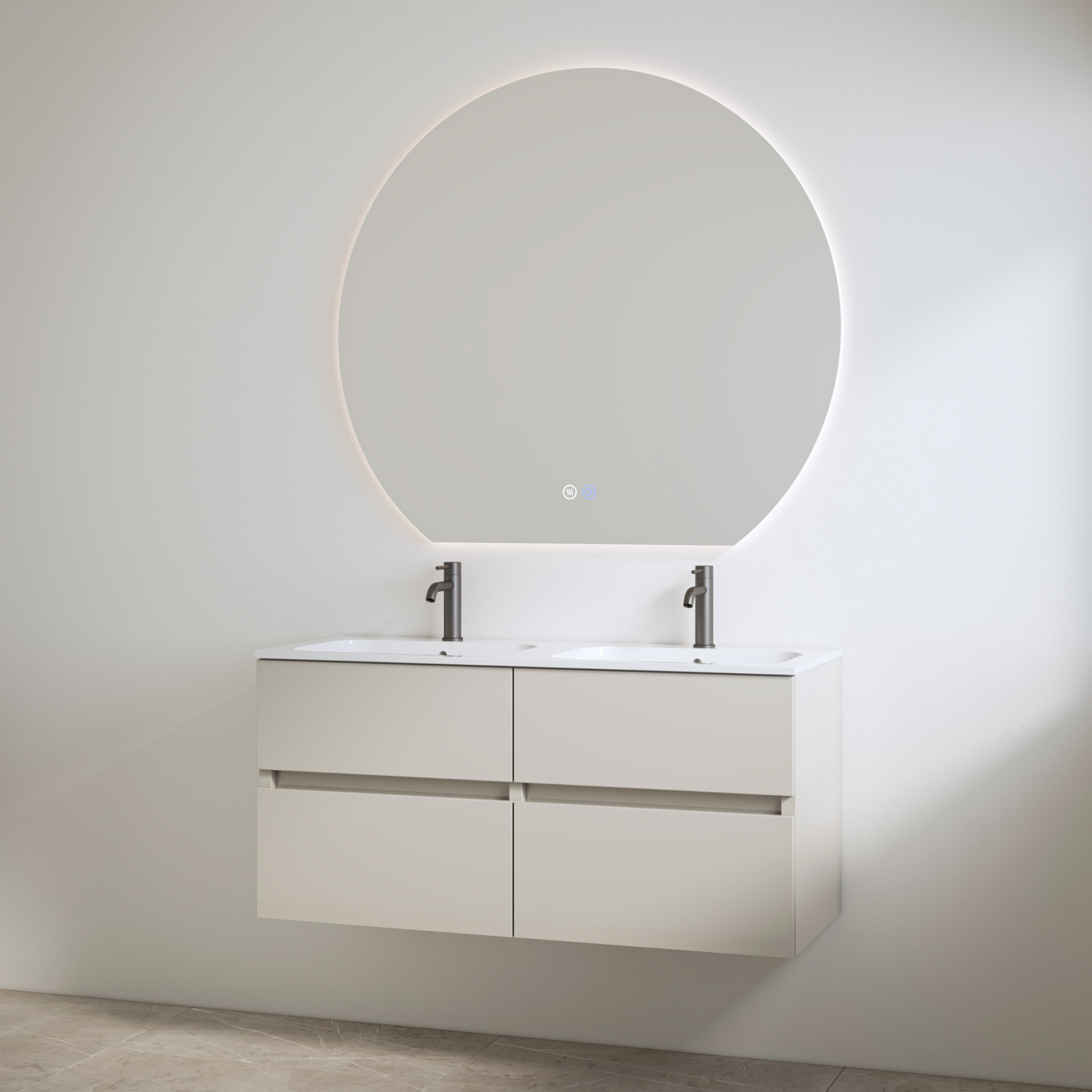 Best-Design badkamermeubelset "Bora" Mat-taupe onderkast + duo wastafel met 2 kraangaten 120cm