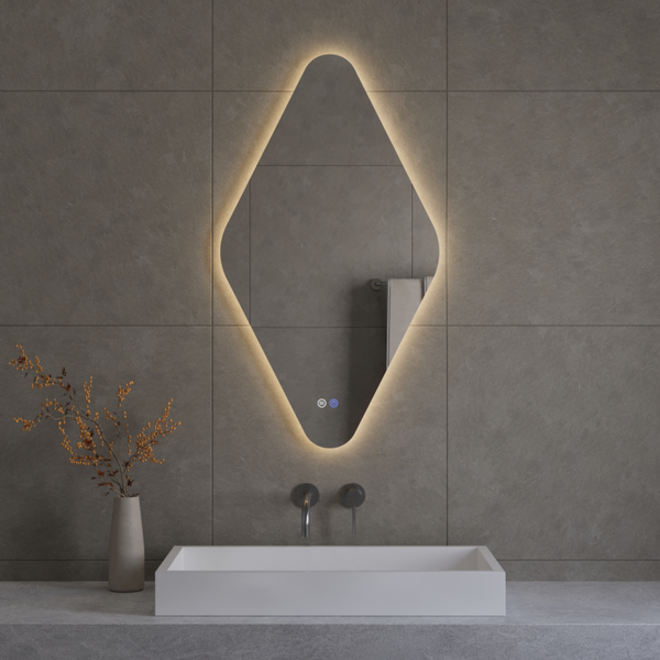 Best-Design "Wieber" ruitvorm spiegel incl.verwarming, 3 kleuren LED verlichting dimbaar 100x50 cm