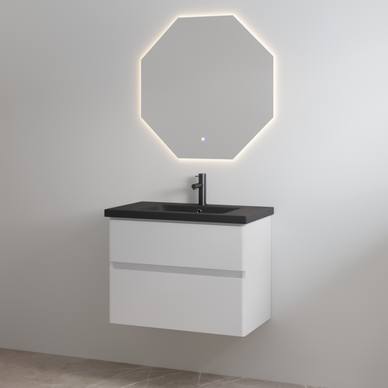 Best-Design badkamermeubelset "Quick-Black" Glans-wit onderkast + Mat-zwart wastafel 100cm