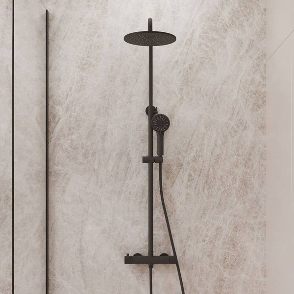 Best-Design "High-End Nero" RVS-304 thermostatische regendouche opbouwset Mat-zwart