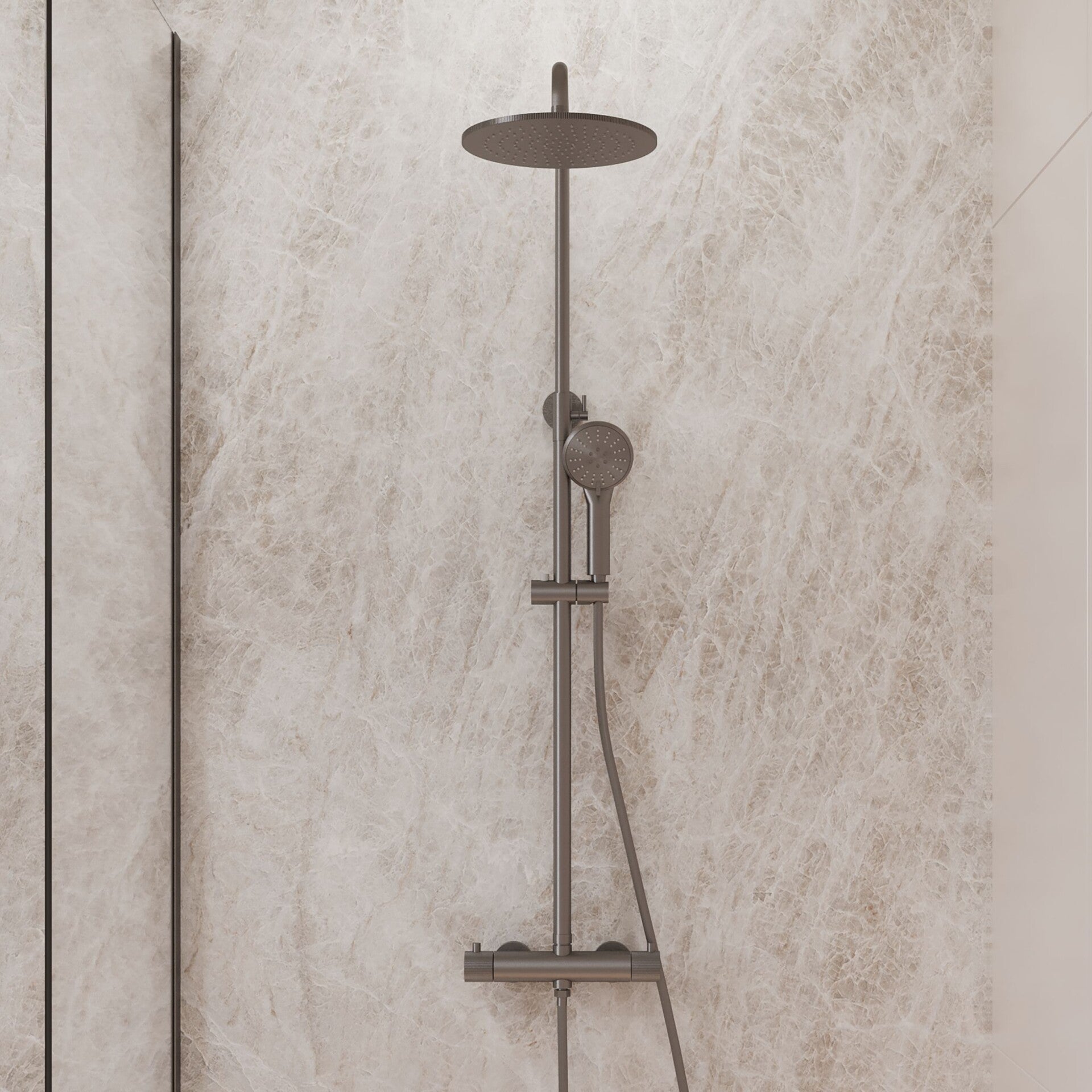 Best-Design "High-End Moya" RVS-304 thermostatische regendouche opbouwset Gunmetal