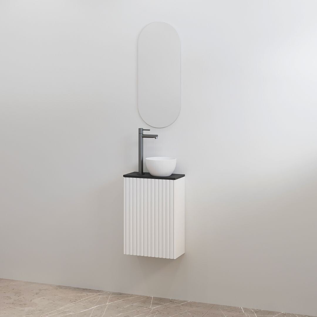 Best-Design toiletmeubelset "Mali" Mat-wit onderkast + Mat-zwart meubelblad