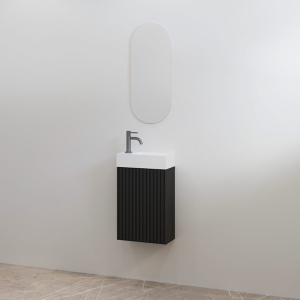 Best-Design toiletmeubelset "Mali" Mat-zwart onderkast + Glans-wit fontein L&R met kraangat