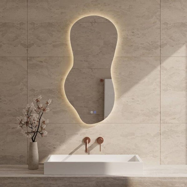 Best-Design "Ziza" Organische spiegel incl. verwarming, 3 kleuren LED verlichting dimbaar 100x50 cm