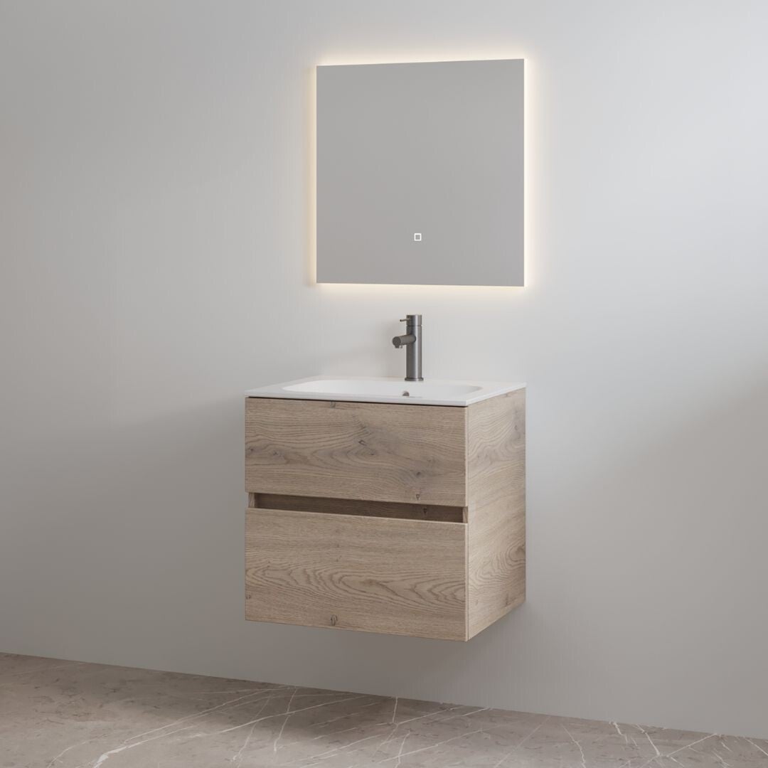 Best-Design badkamermeubelset "Splash-60" Frosted-Brown onderkast + wastafel met kraangat 60cm