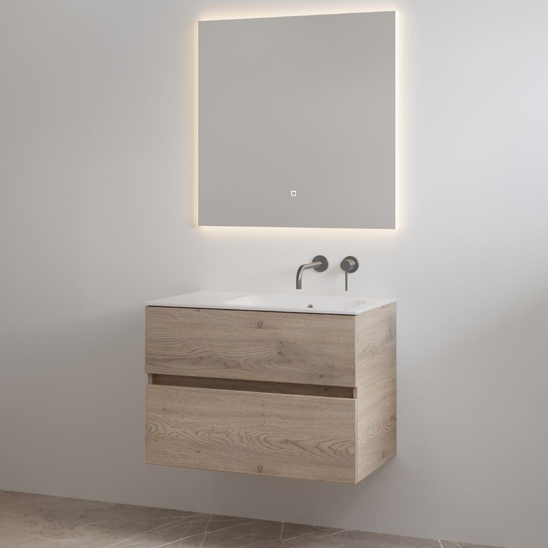 Best-Design badkamermeubelset "Splash-80" Frosted-Brown onderkast + wastafel zonder kraangat 80cm