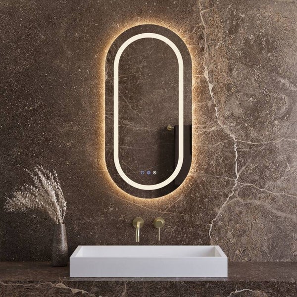 Best-Design "Linden" ovale spiegel incl.verwarming, 3 kleuren Direct & Indirect LED verlichting, dimbaar 100 x 50 cm