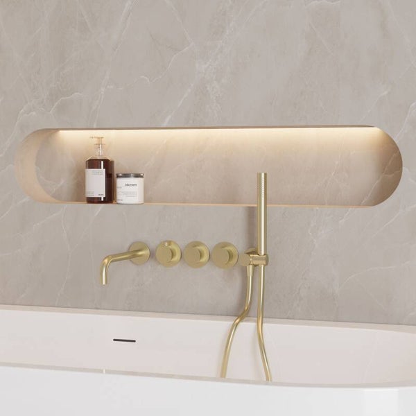 Best-Design "High-End-Nancy" RVS-304 thermostatische inbouw badkraan met uitloop en handdoucheset Mat-goud