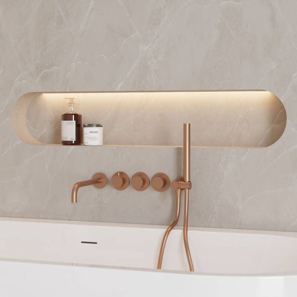 Best-Design "High-End-Liora" RVS-304 thermostatische inbouw badkraan met uitloop en handdoucheset Desert Brown