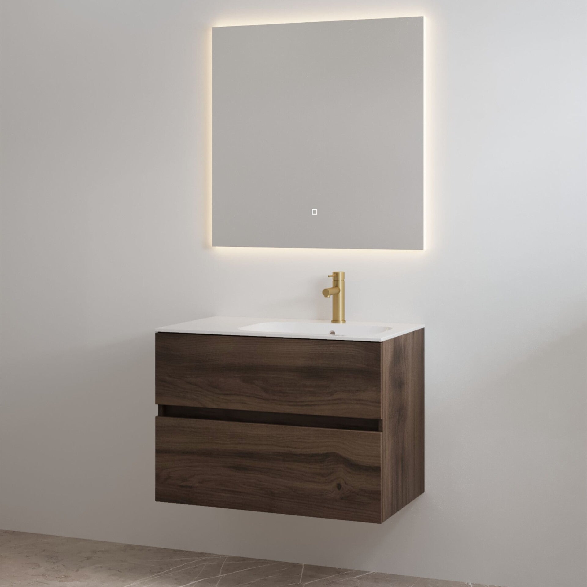 Best-Design badkamermeubelset "Splash-80" Espresso Brown onderkast + wastafel met kraangat 80cm