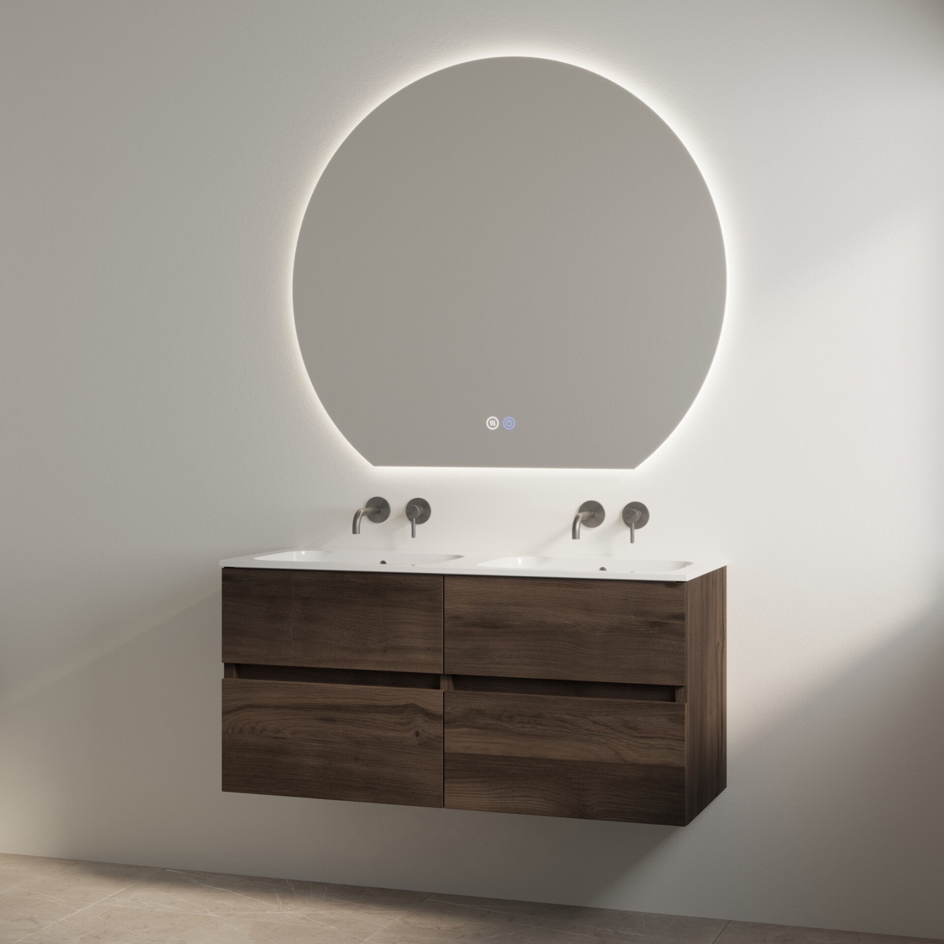 Best-Design badkamermeubelset "Bora" Espresso Brown onderkast + duo wastafel zonder kraangaten 120cm