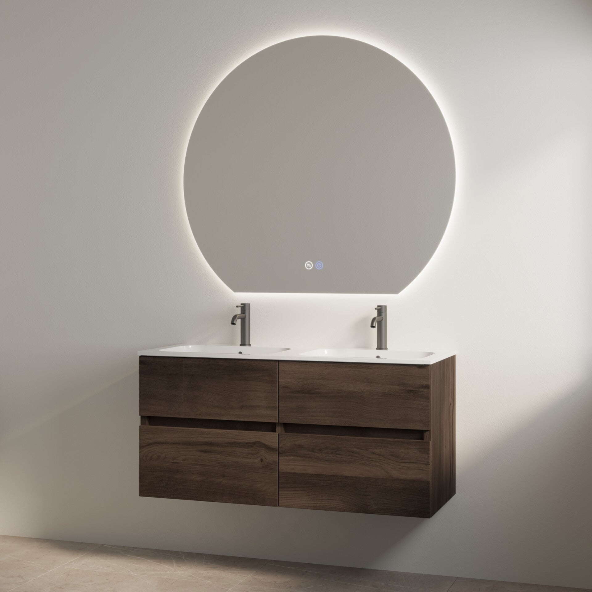 Best-Design badkamermeubelset "Bora" Espresso Brown onderkast + duo wastafel met 2 kraangaten 120cm