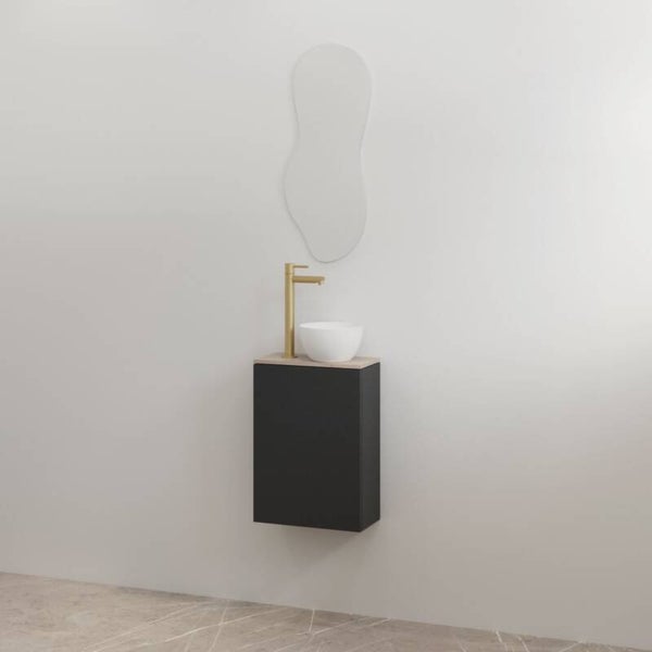 Best-Design toiletmeubelset "Siva" Mat-zwart onderkast + Frosted Brown meubelblad