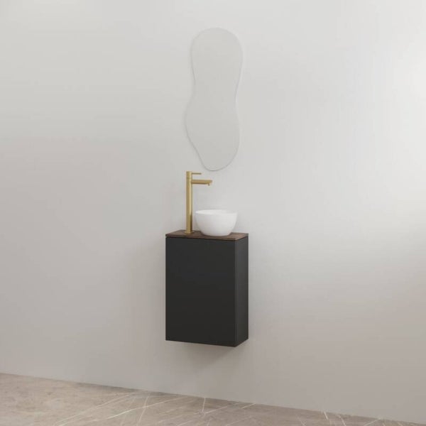 Best-Design toiletmeubelset "Siva" Mat-zwart onderkast + Espresso Brown meubelblad
