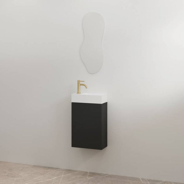 Best-Design toiletmeubelset "Siva" Mat-zwart onderkast + Glans-wit fontein L&R met kraangat
