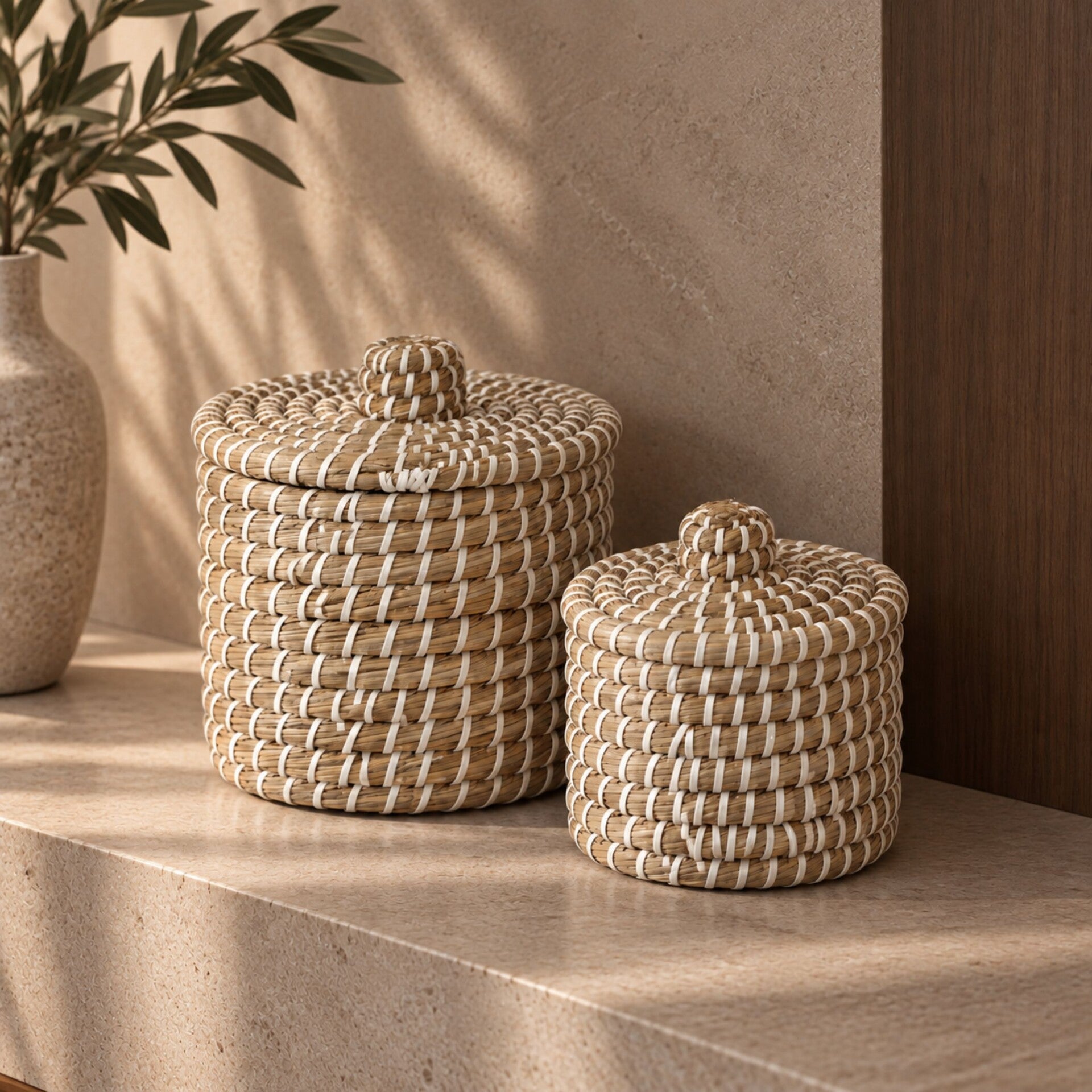 Best-Design "Savelle" Manden set met deksel rond 2-delig