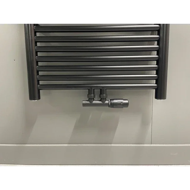 Thermrad "Tone" onderblok met thermostaatknop tbv middenaansluiting Mat-zwart