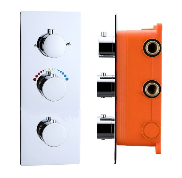 Best-Design "Magna" inbouw thermostaat & Inb.box 3 weg 1/2" ronde knoppen