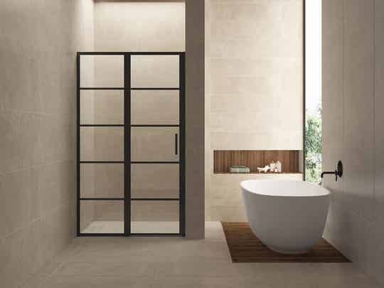 Wiesbaden "Horizon" nisdeur met vast paneel 100 cm 8 mm Nano Mat-zwart