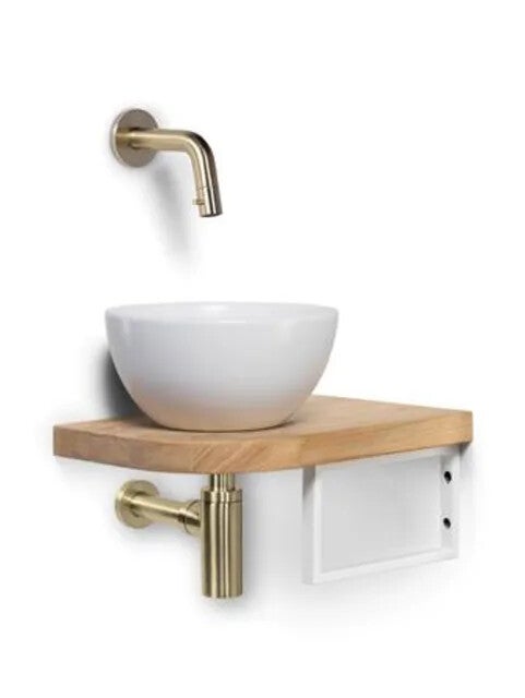 Schiphorst-Sanitair "One-Shelf" fonteincombinatie "Blue-Lille" Glans-wit/Geborsteld goud