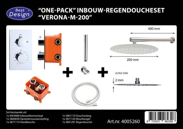 Best-Design "One-Pack" inbouw-regendoucheset "Verona-M-200" Chroom