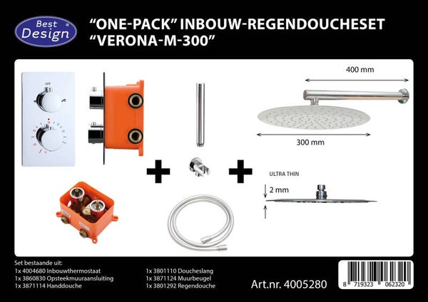 Best-Design "One-Pack" inbouw-regendoucheset "Verona-M-300" Chroom