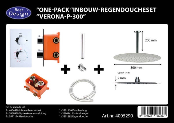 Best-Design "One-Pack" inbouw-regendoucheset "Verona-P-300" Chroom