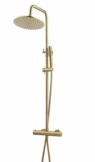 Wiesbaden "Caral" thermostatische douche opbouwset 25 cm Geborsteld messing