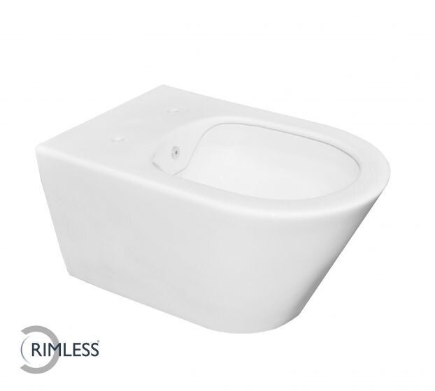 Wiesbaden "Stereo" Rimless douche-wc met ingebouwde bidetkraan Mat-wit