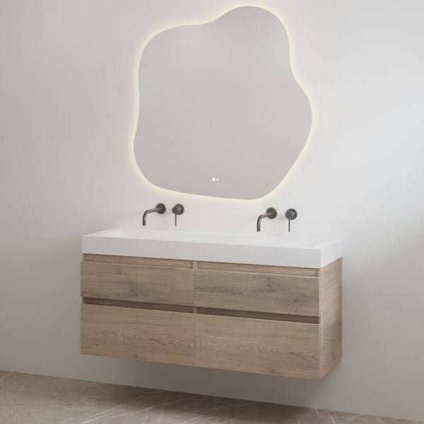 Best-Design badkamermeubelset "Borvani-140" Frosted Brown onderkast + wastafel Glans-wit 140 cm
