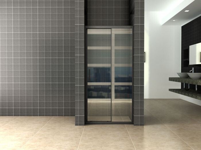 Wiesbaden "Skyline" schuifbare nisdeur 120 x 200 cm 8mm NANO Mat-zwart