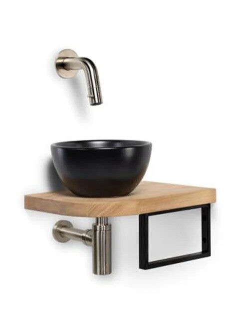 Schiphorst-Sanitair "One-Shelf" fonteincombinatie "Blue-Lille" Mat-zwart/Geborsteld nikkel