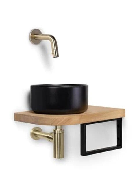 Schiphorst-Sanitair "One-Shelf" fonteincombinatie "Blue-Skov" Mat-zwart/Geborsteld goud