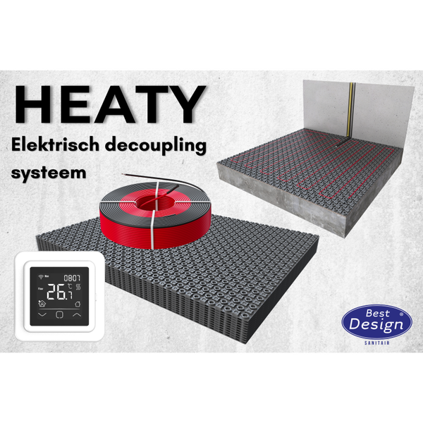 Best-Design "Heaty-Decoupling systeem" 1,5 m² plaat / 1 m² verwarmd 150 Watt incl. witte thermostaat