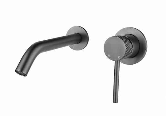 Wiesbaden "Ribbd" inbouw-wastafelmengkraan eenhendel Gunmetal