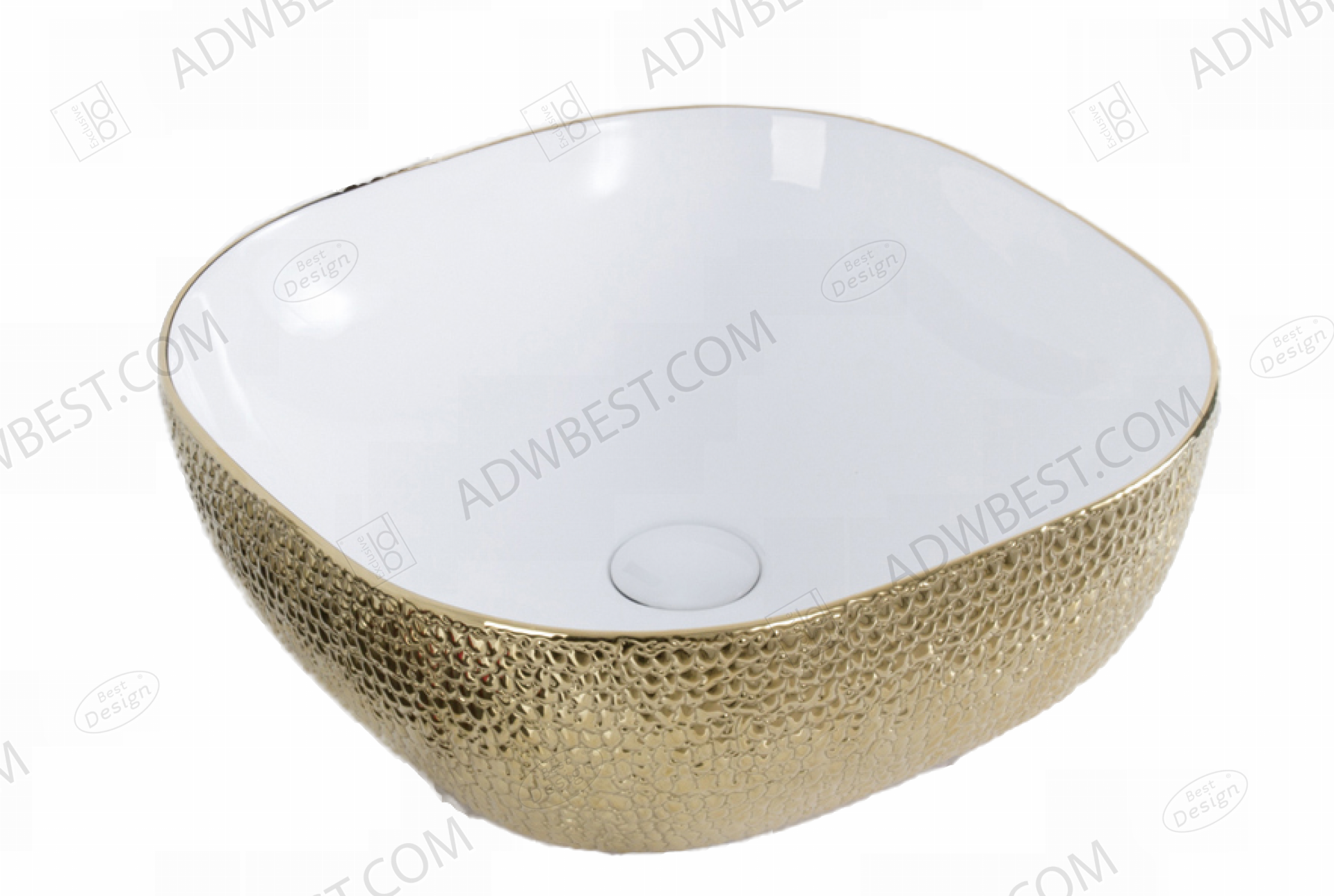 Best-Design "Royal-Gold" opbouw-waskom Wit / Goud 42.5x42.5cm H=14.5cm