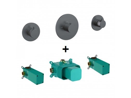 Wiesbaden "One pack"  "Dreams" thermostatische douchekraan met 2 stopkranen Gunmetal