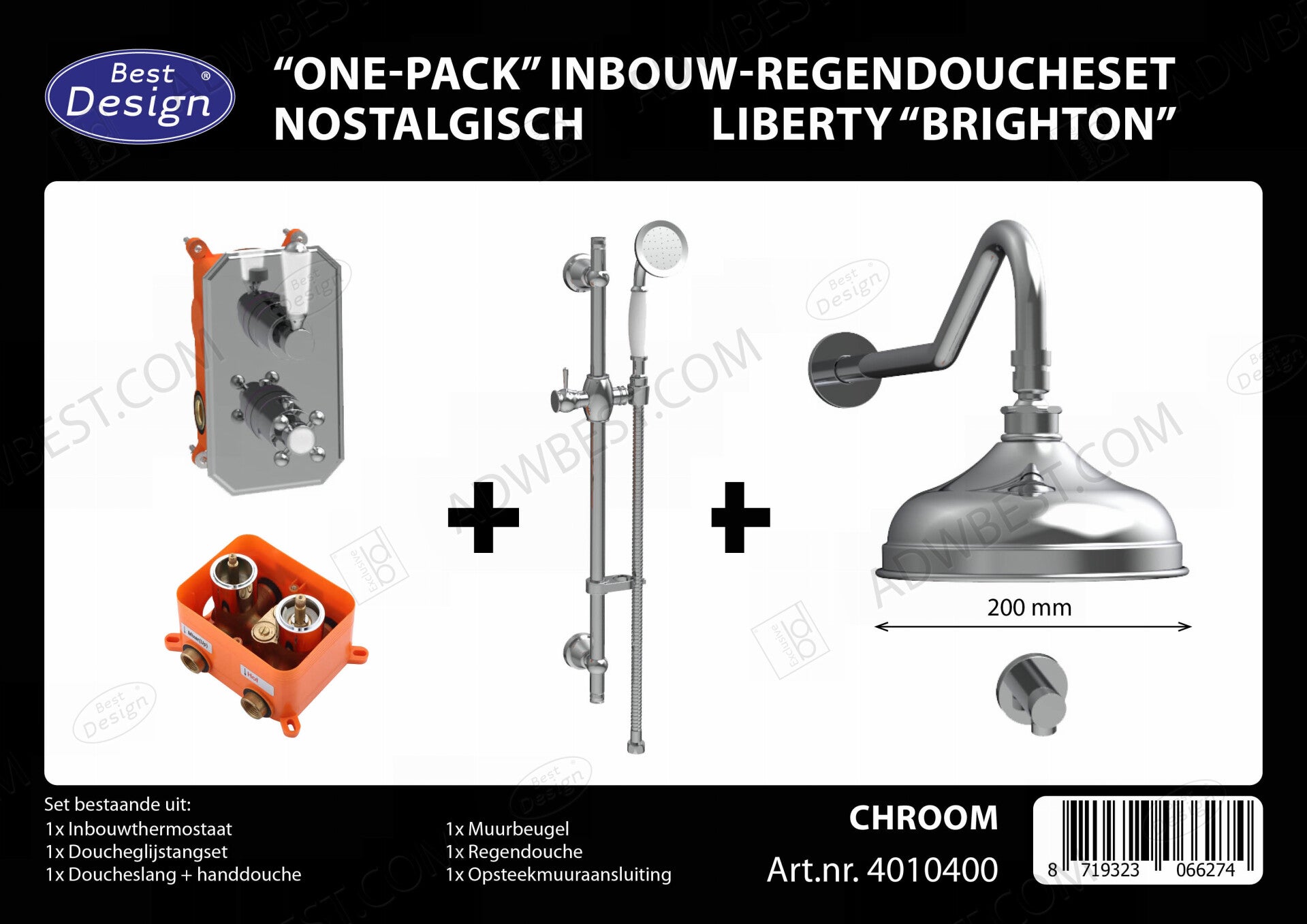 Best-Design "Liberty-Brighton" nostalgische thermostatische inbouw-regendoucheset