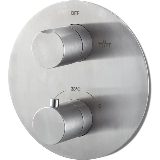 Blue-Label "Viborg-Steel" inbouwthermostaat rond 2 weg RVS