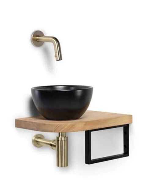 Schiphorst-Sanitair "One-Shelf" fonteincombinatie "Blue-Lille" Mat-zwart/Geborsteld goud