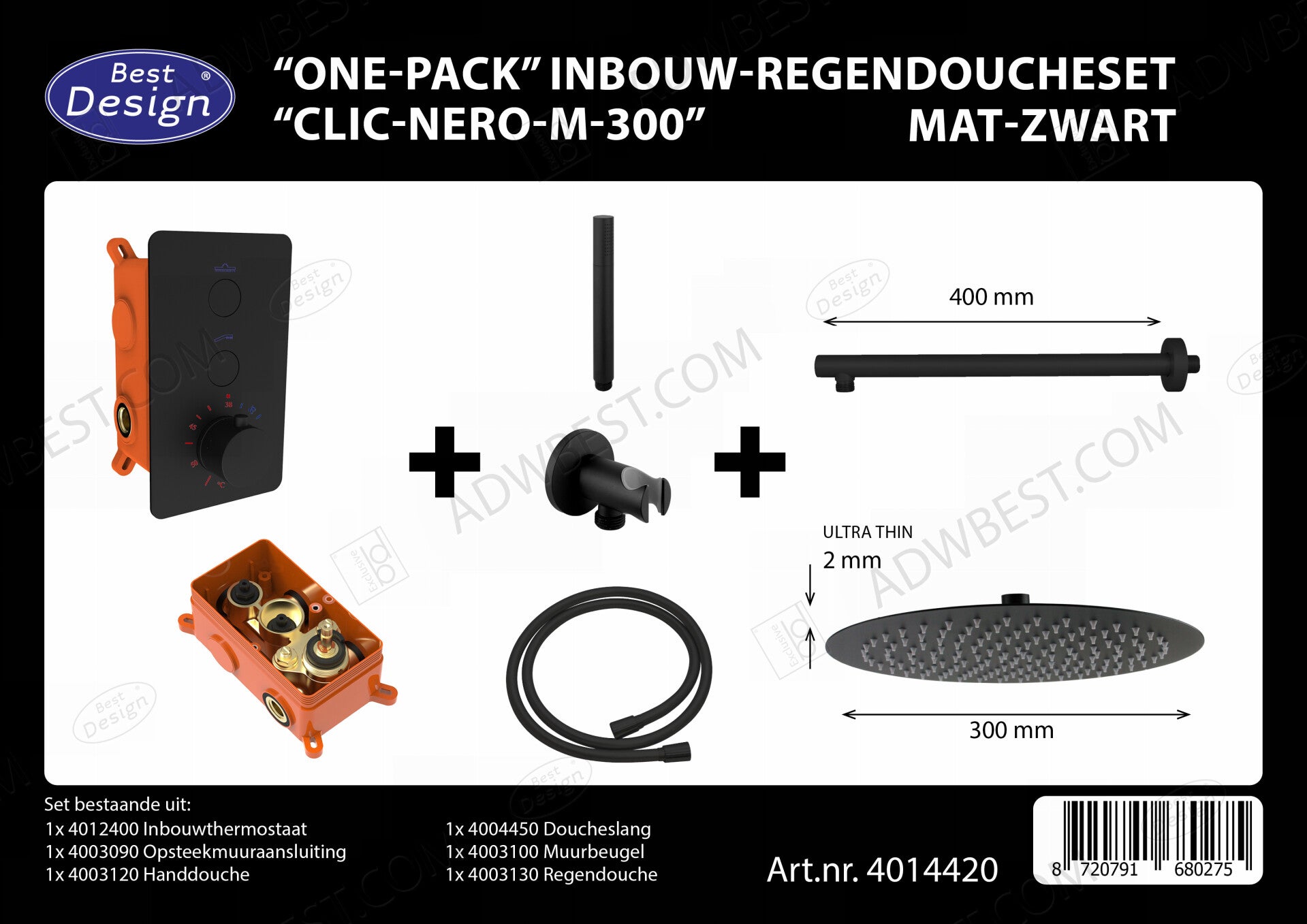 Best-Design "One-Pack" inbouw-regendoucheset "Clic-Nero-M-300"