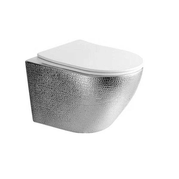 Best-Design "Royal-Zilver-49-Zonder-Spoelrand" wandcloset blinde bevestiging incl.zitting glans-wit /zilver