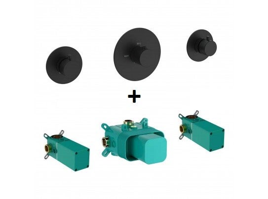 Wiesbaden "One pack-Dreams" afbouwdeel thermostatische douchekraan met 2 stopkranen Mat-zwart