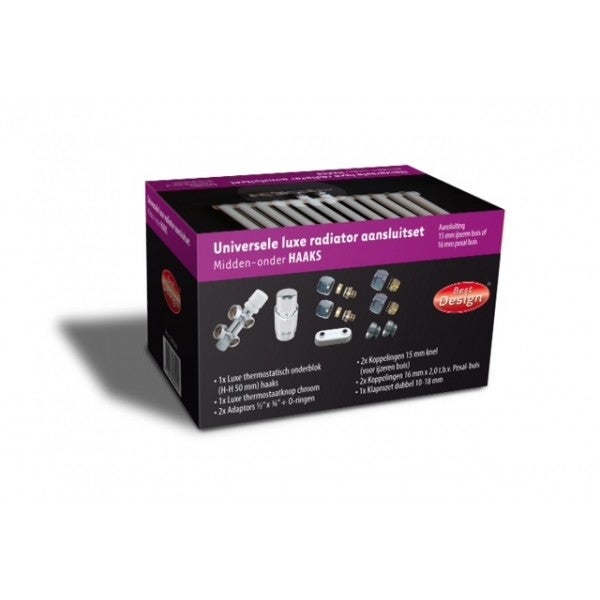 Best-Design Luxe radiator-aansluitset "Midden onder Haaks" universeel (DS-PAARS)