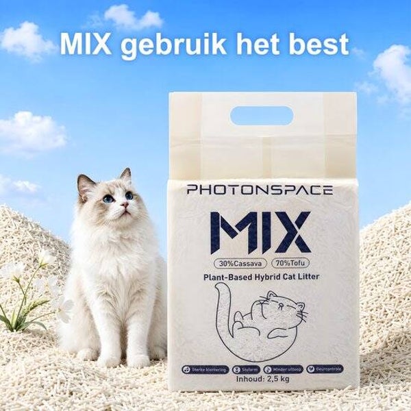 Photonspace Tofu Kattenbakvulling – 70% Tofu & 30% Cassava – 6 × 6 L (36 L=15kg totaal) – Klontvormend – Origineel