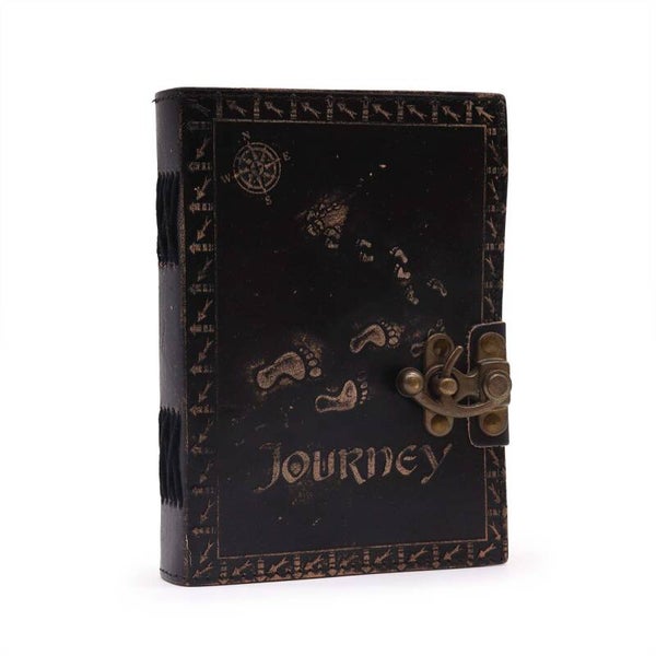 Journey Embossed Dark Leather Journal - Plain Paper